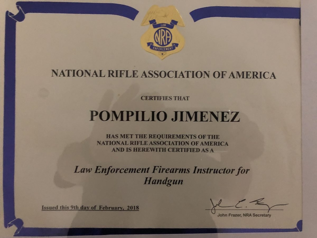NRA Law Enforcement Firearms Instructor Certification - Pompilio Jimenez